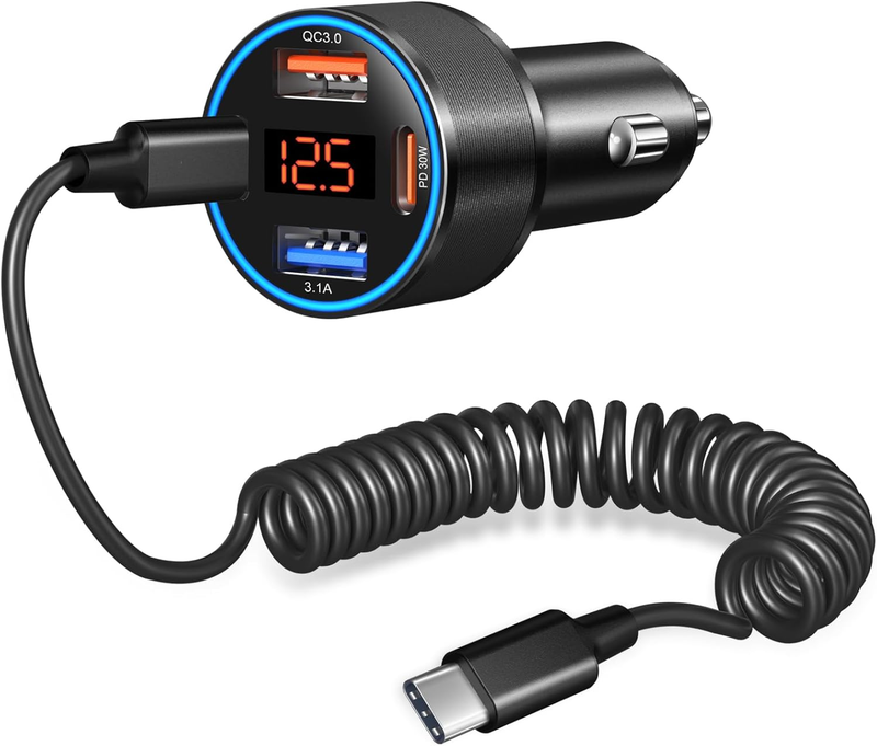USB C Car Charger, 4-Port 65W Super Fast Car Phone Charger Dual 12V USB-C & USB