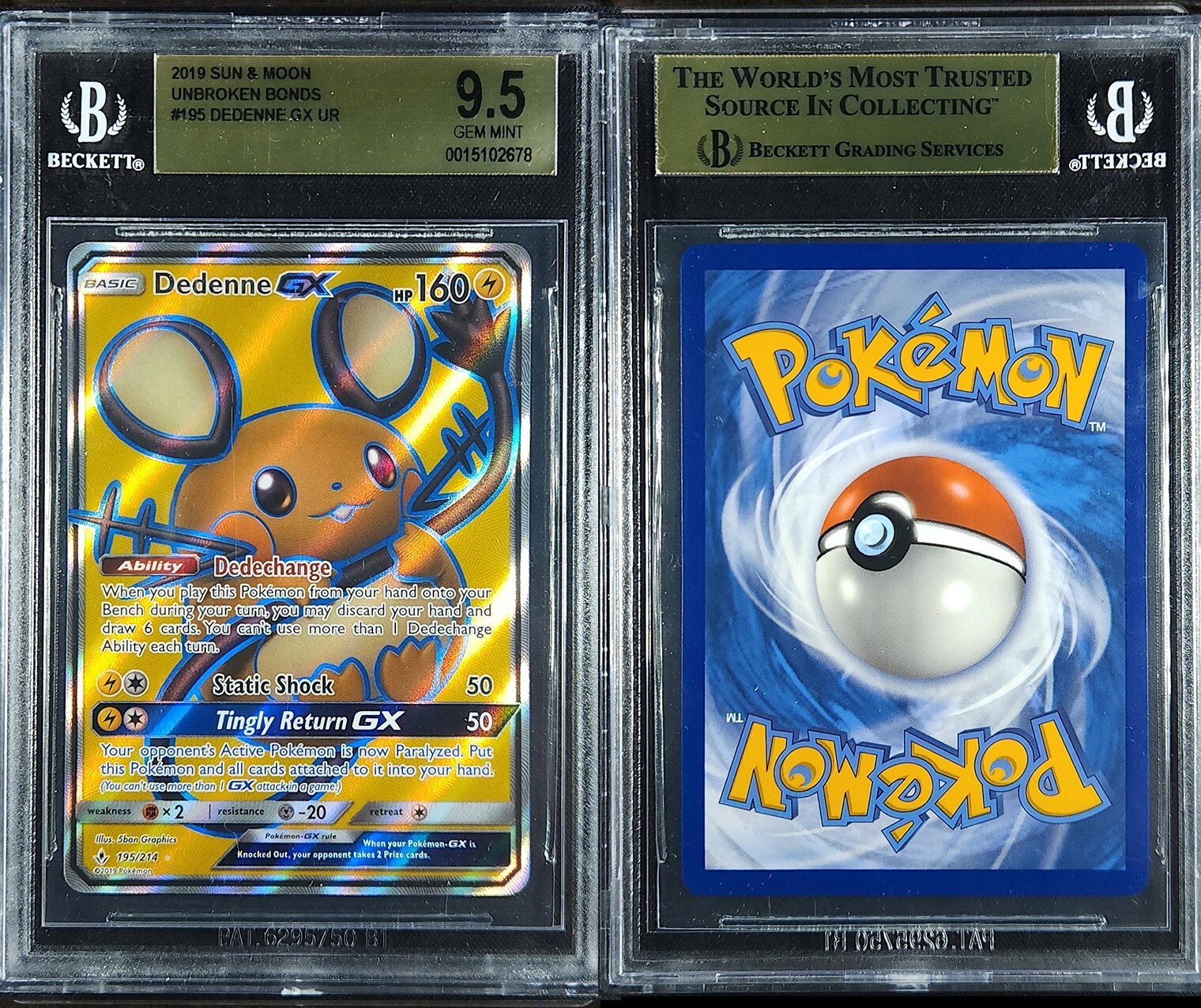 Dedenne GX 195/214 - BGS 9.5 - Unbroken Bonds - Pokemon Card