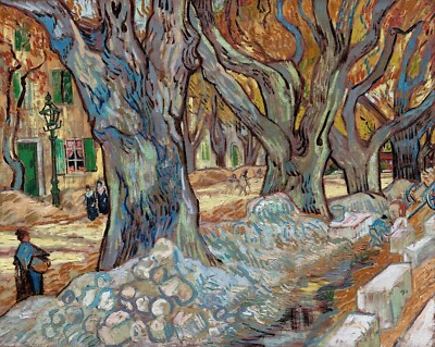The Large Plane Trees (Road Menders at Saint Remy) Painting by Vincent van Gogh