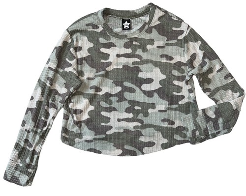 【X-girl】STAR CAMO LOGO S/S CROPPED Pixie Lane Girls Ribbed Camouflage Skimmer Long Sleeve Crop