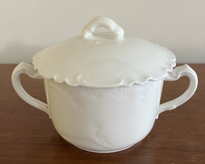 Antique Haviland Marseille All White Bouillon Cup With Lid Covered Soup