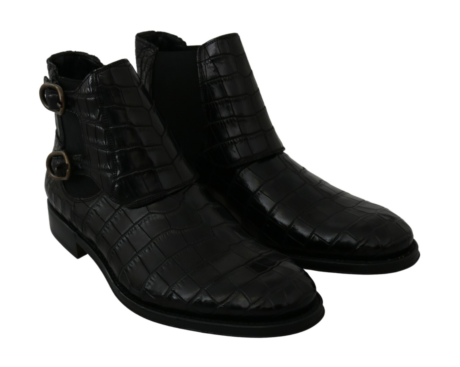 Pre-owned Dolce & Gabbana Shoes Black Crocodile Leather Derby Boots Eu40 / Us7 Rrp $9000