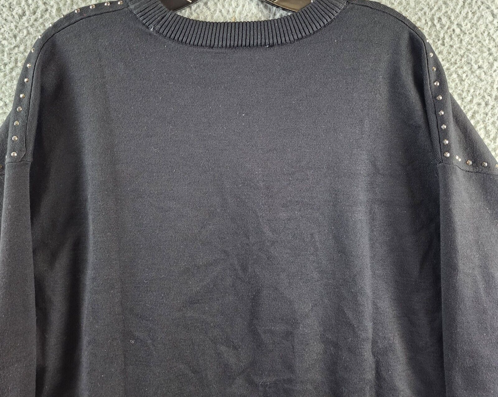 DKNY Studded Crew Neck Sweater Women's S Black Ribbed Hem Long Sleeve Pullover - Picture 12 of 12
