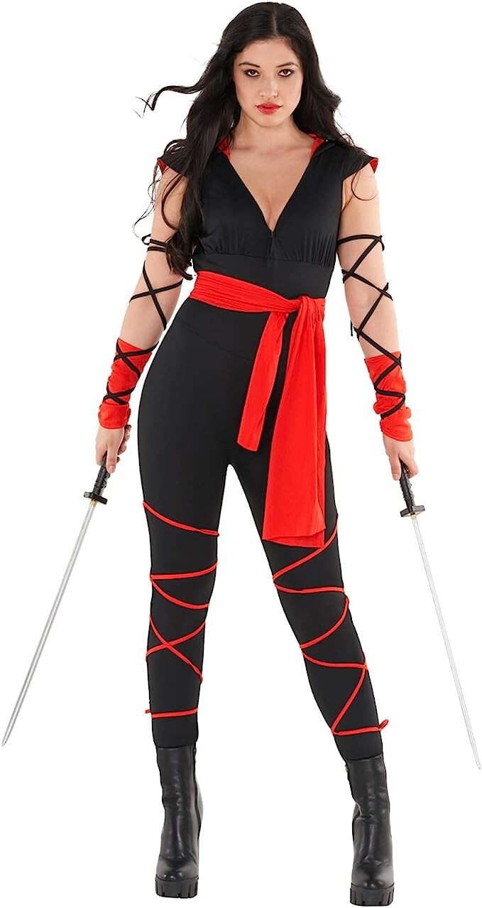 Womens Black & Red Ninja Costume Ladies Warrior Halloween