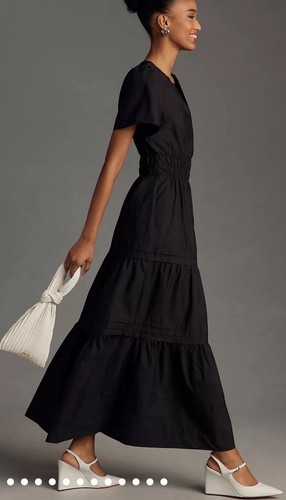 Платье макси Anthropologie The Somerset из поплина, Многоуровневый халат Blck XXSP NWT