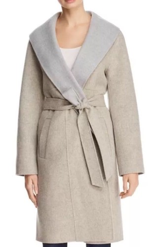 Pre-owned Eileen Fisher Large  Oatmeal Dark Pearl Brushed Wool Doubleface Shwal Collar Coat In Oatmeal/dark Pearl