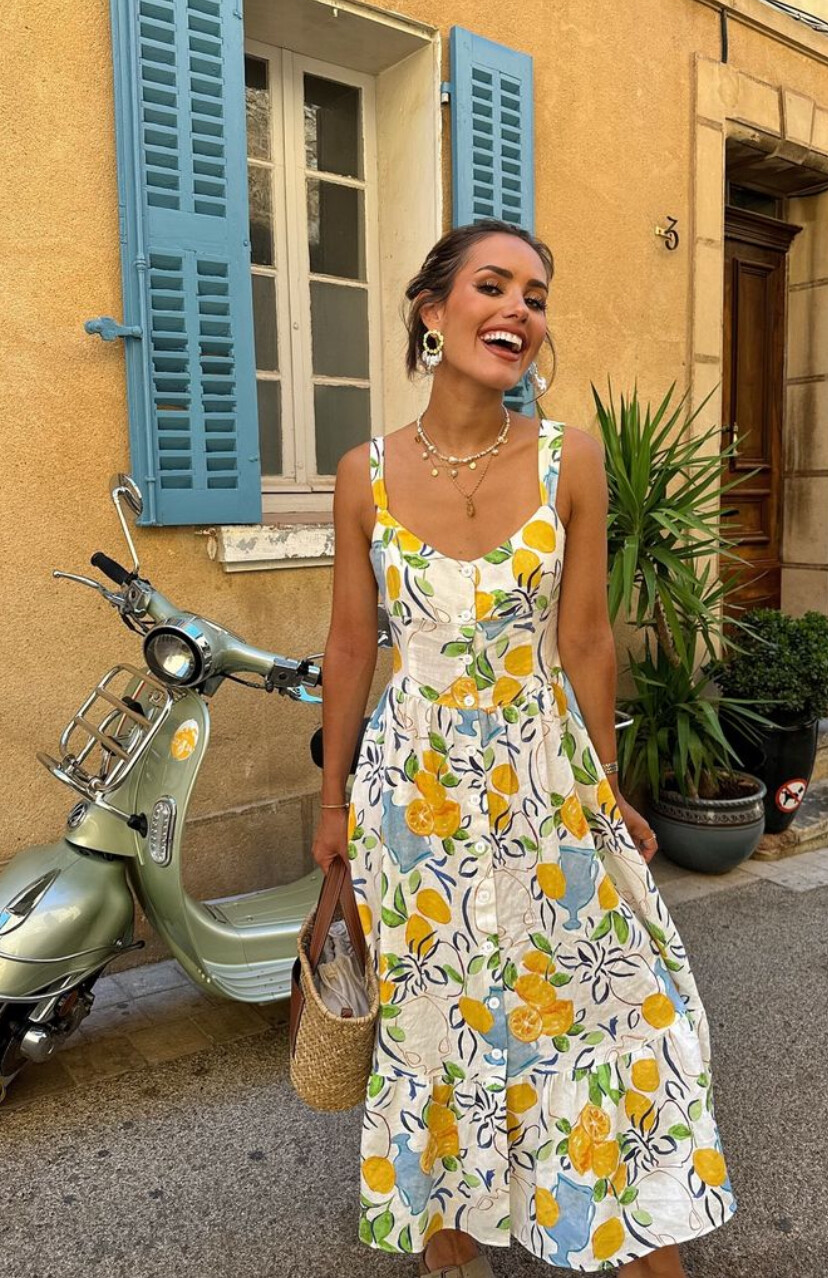 ZARA PRINTED LINEN BLEND MIDI DRESS WIDE STRAPS SS24 SIZES