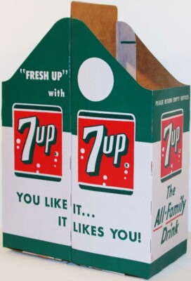 Vintage soda pop bottle carton 7 UP 2 pack quarts unused new old stock n-mint