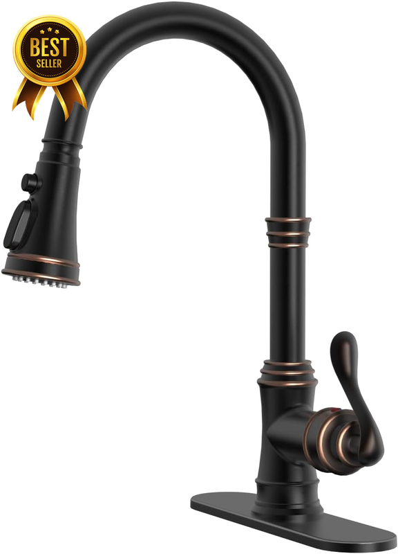 Solid Brass Oil Rubbed Bronze Pull down Kitchen Faucet for Farmhouse RV