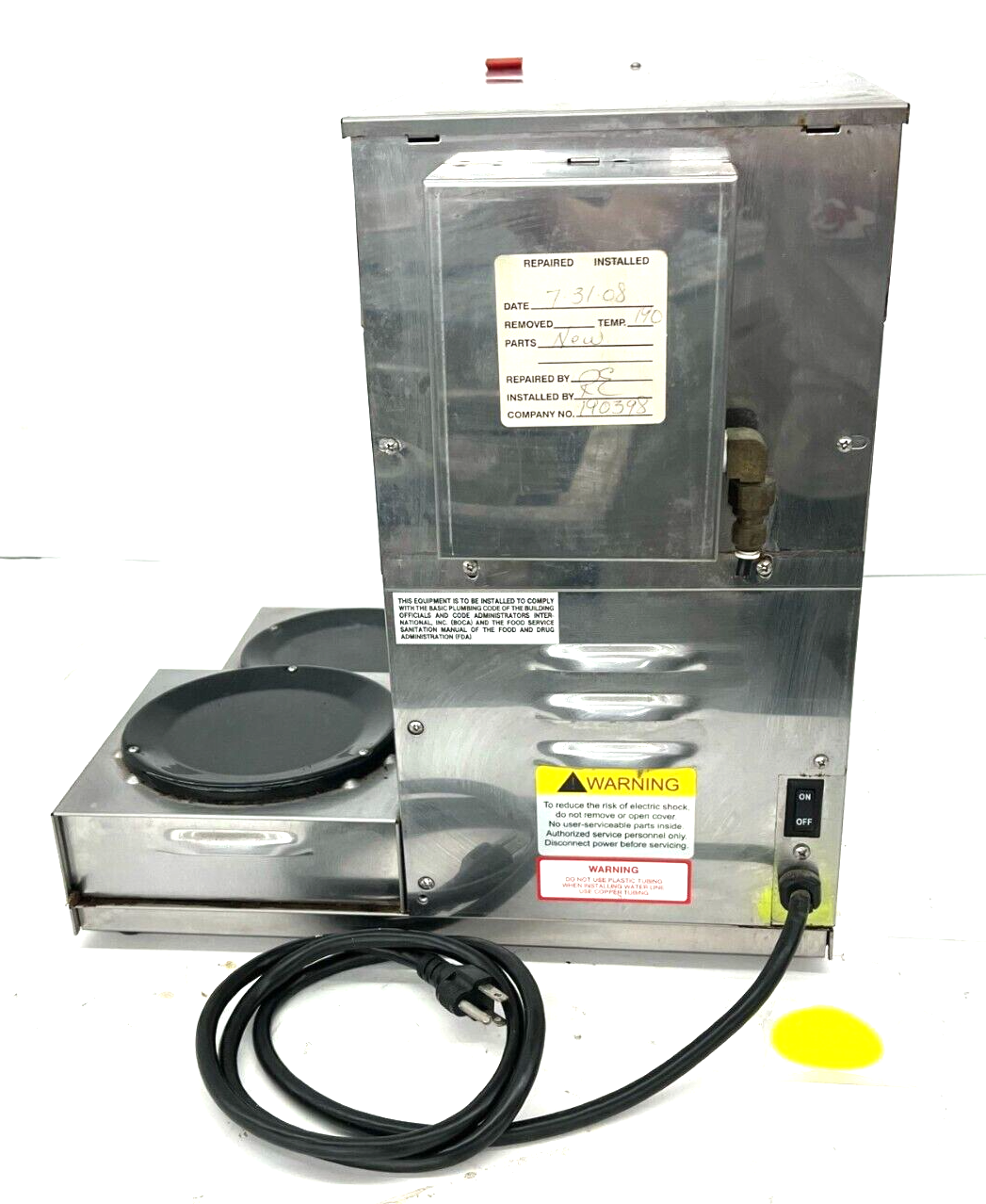 NEWCO A001903 COFFEE BREWER 3 STATION AUTOMATIC WIDTH 16-3/8" OAL 15-1/2"