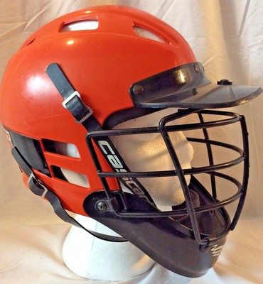 CASCADE Lacrosse Field Hockey Helmet XS Orange/Black “Tigers” Good Used Cond.