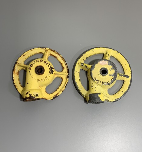2 Yellow NELSON Round Metal Sprinkler Head(Pound of Rain+Can’t Beat ‘Em)UNTESTED