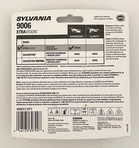 SYLVANIA 9006 XtraVision High Performance Halogen Headlight Pair Set 2 Bulbs