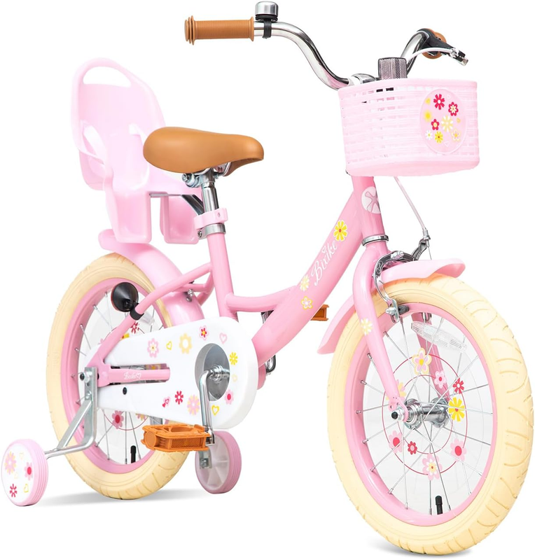 Girls Bike with Basket for Toddlers and Kids Aged 3-8 Years 
