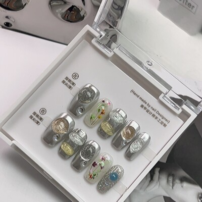 Handmade Sliver Y2K 3D Summer False Nail Medium Coffin Press on Nail Nail Art