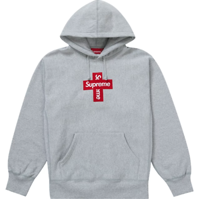 NEW Supreme Cross Box Logo Hooded Sweatshirt Heather Grey Black Natural M  FW20