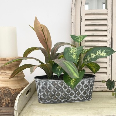 2X Heart Trough Vintage Grey Zinc Galvanised Metal Garden Planter Flower Pot//Tub