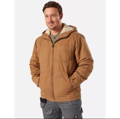 Dickies Jacket Mens M Full Zip Canvas Duck Sherpa Lined Hooded Workwear Canvas 