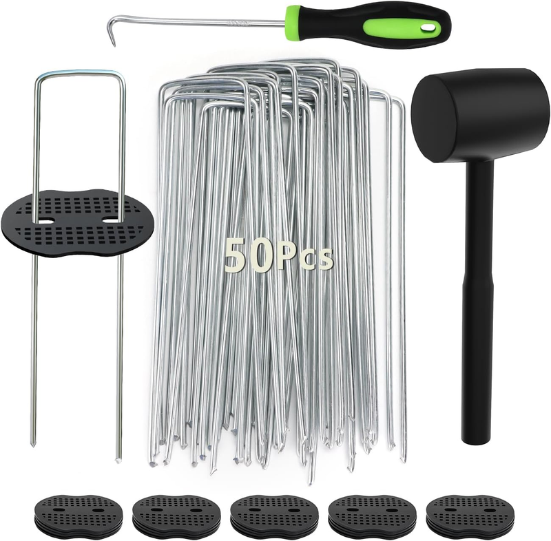 102Pcs 6 Inches Landscape Staples with Gasket Kit. 50Pcs U-Shaped Garden Stakes