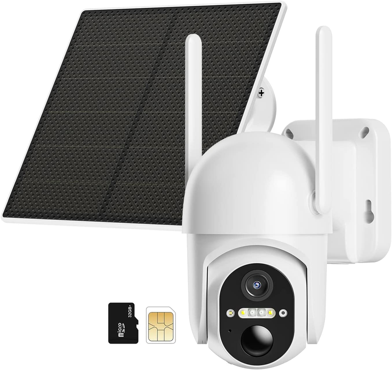 4G LTE Cellular Security Camera Includes SD&SIM Card, Solar Powered Outdoor Came