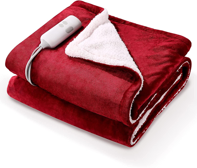 Electric Blanket Heated Throw Flannel & Velveteen, Fast Heating Blanket 50