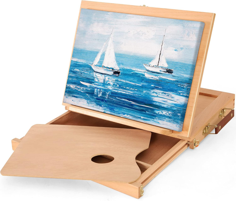 Tabletop Easel with Storage Drawer & Palette, Adjustable Portable Beech Wood Ske