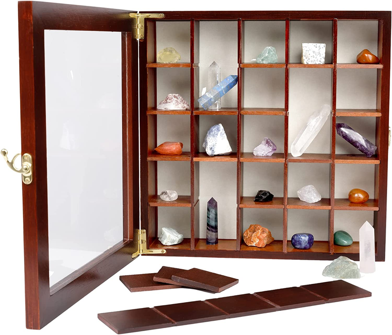 Adjustable Rock Display Case - Rock Collection Box with Fabric Bed for Rock and