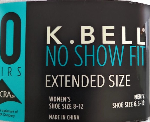 K. Bell Ladies - No Show Sock - 10 Pair Pack Extended: Size 9 - 11 NEW!!