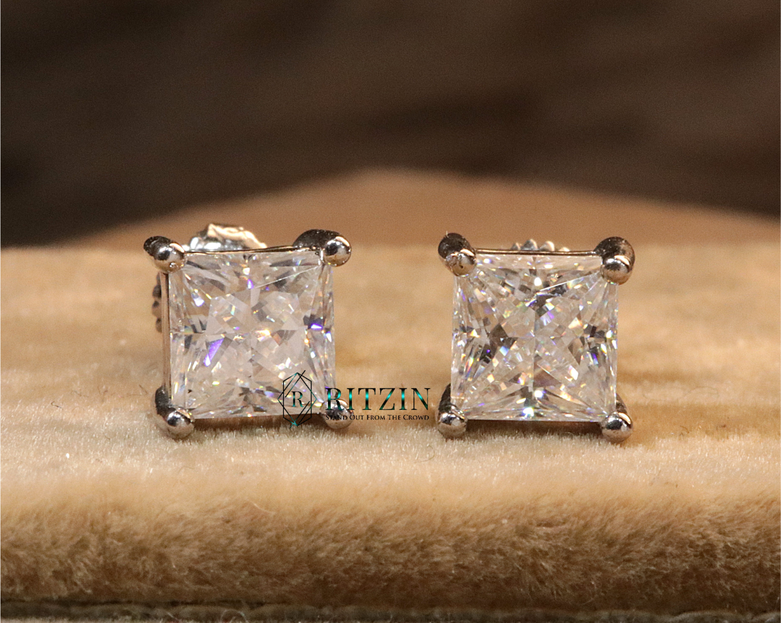 2 Ct White Princess Cut Moissanite 925 Silver Stud Prong Earrings For Women