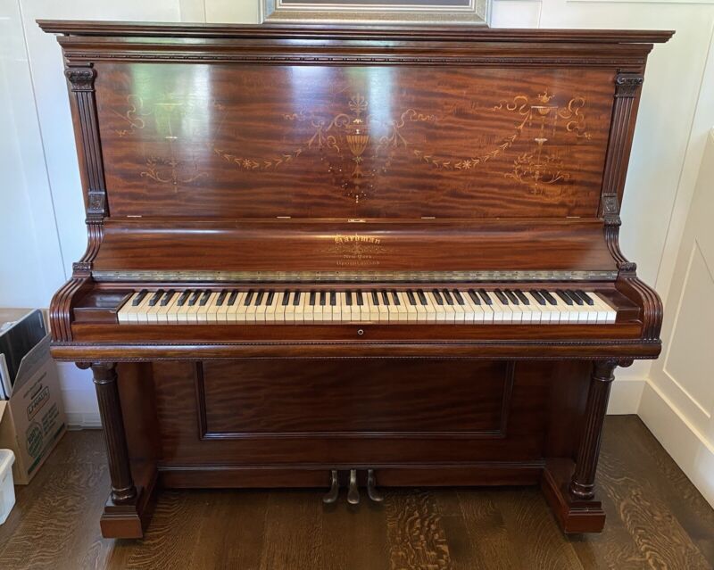 Hardman Piano Upright Grand Circa 1875 Carved Mahogany Inlay Mint Restored TUNED