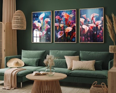 Calla Lilies Painted in Bold Colourful Brush Strokes - Set of Three Flower Art P