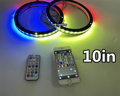 JHB Pair of 10'' Bluetooth APP Remote CHASING FLOW Audio LED Speaker Rings Lights