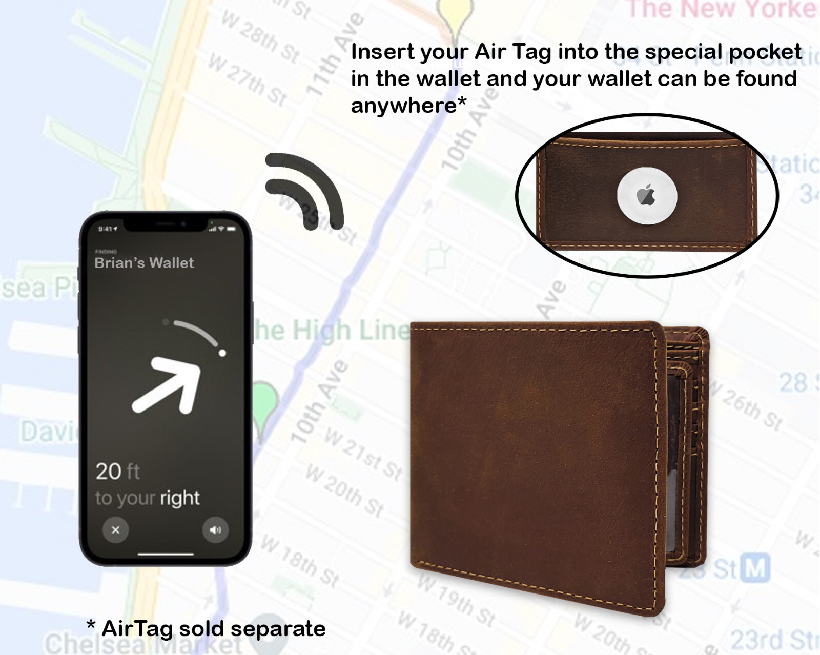 Airtag Wallet & 4-Pack Keychain Genuine Leather Credit Card Holder Air Tag Case