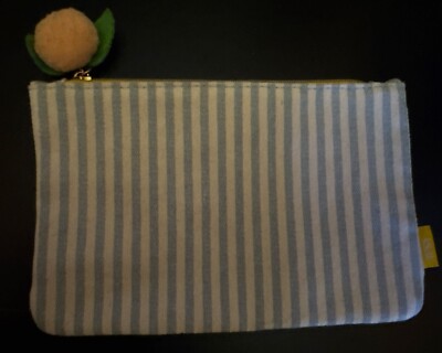 Ipsy Glam Bag Blue Stripes With Peach Plush Zipper Pull Bag Only April 2024 new