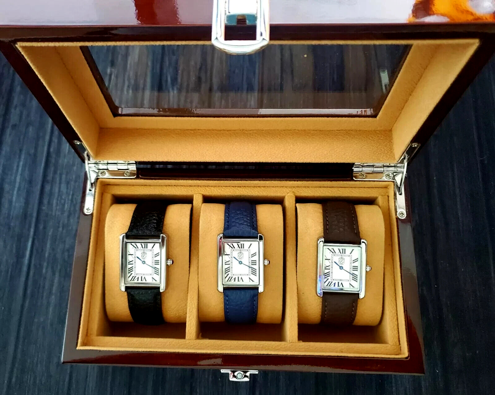 Pre-owned Seiko Swiss Inspired Pierre Lucerne Collection 3 Watch Edition Mahogany Box Set In Black