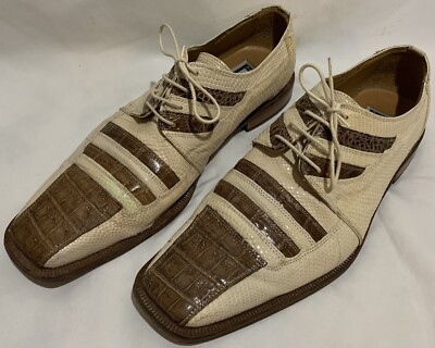 David Eden Suede & Genuine Crocodile - Men’s size 9 - Tan Square Toe - Handmade Vintage Custom Made David Eden Men Brown Genuine LIZARD Skin  main image 2