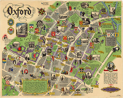 Pictorial Map of Oxford London British Railways Historic Antique Wall Art Poster