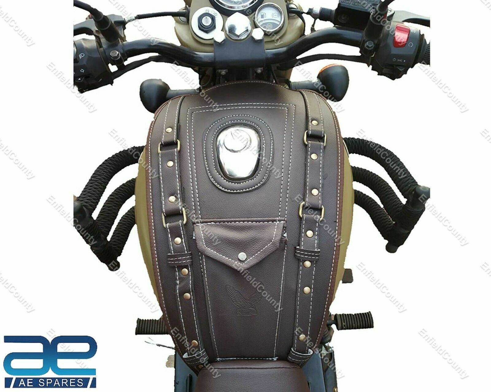 Tank Cover Faux Leather Brown For Royal Enfield Classic 350 500 Bullet Std 