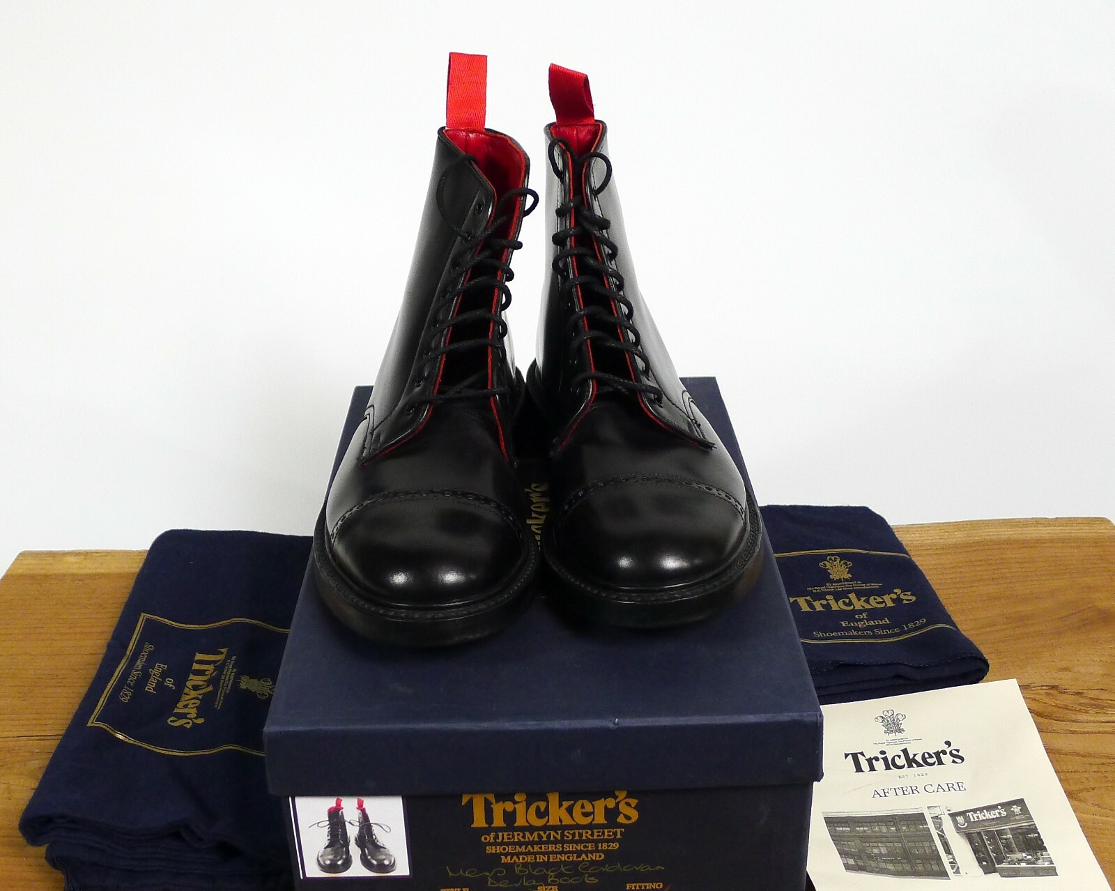 Pre-owned Tricker's Trickers Men's S Black Cordovan Derby Cap Toe Boot (various Uk Sizes)