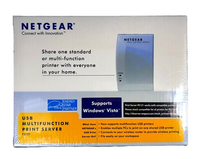 Netgear USB Multifunction Print Server Printer Share PS121 - New Factory Sealed