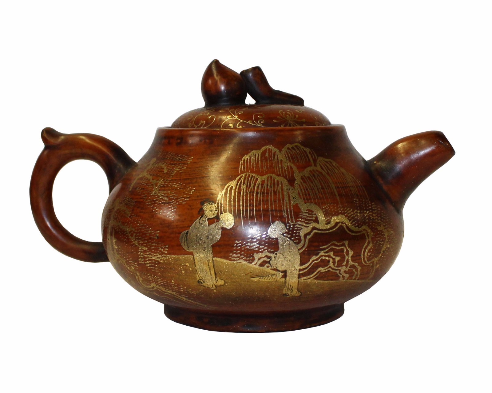 Chinese Zisha Clay Brown Golden Scenery Teapot Display cs3406S Chinese Zisha Clay Brown Golden Scenery Teapot Display cs3406S