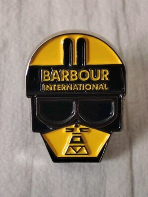 NEW BARBOUR INTERNATIONAL MOTORCYCLE HELMET BIKE ENAMEL LAPEL PIN BADGE OFFICIAL