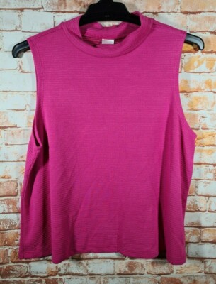 BNWT Ladies Sz 12 Anko Fuschia Textured High Neck Sleeveless Stretch Tee Top