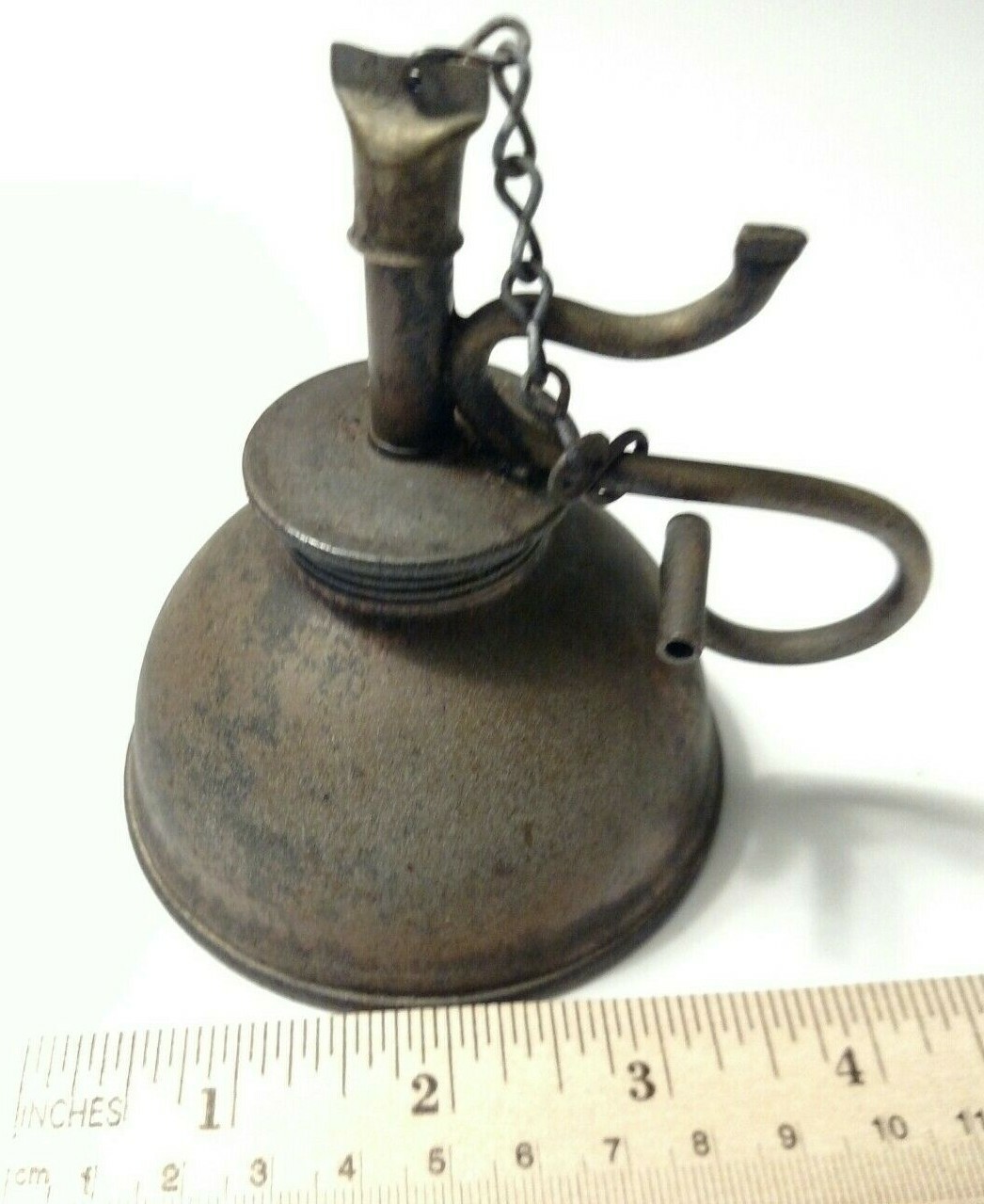 Rare Collectible Antique Brass and Steel unmarked Handheld Oil Can Lamp