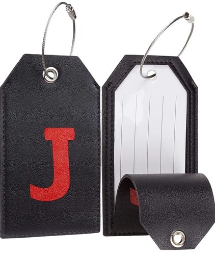 Initial (J) Leather Luggage Tag Travel Bag Tag Fully