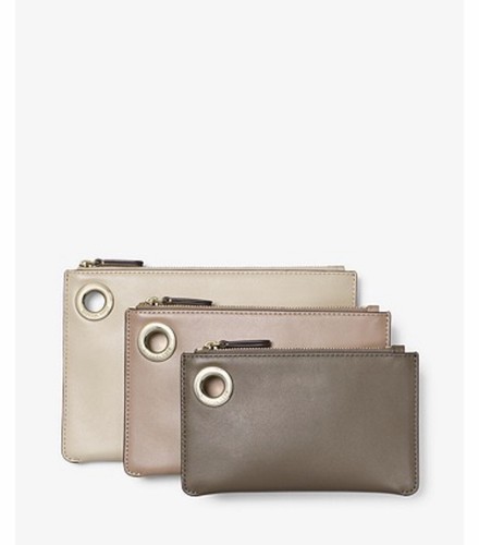 Michael Kors Tri-Color Leather Pouch Trio Oat/Truffle/Mushroom