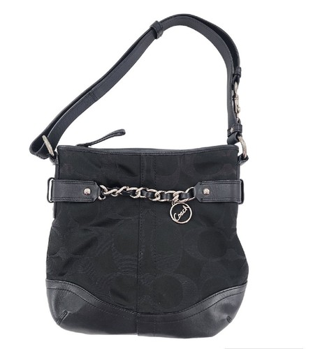 Coach Black Signature Optic Silver Chain Shoulder Bag Purse