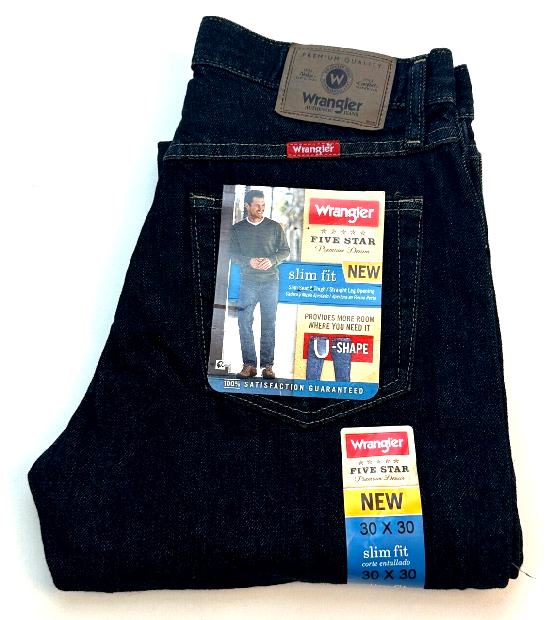Wrangler Five Star Premium Denim Slim Fit Straight Mens Jeans W30 L30 Blue New