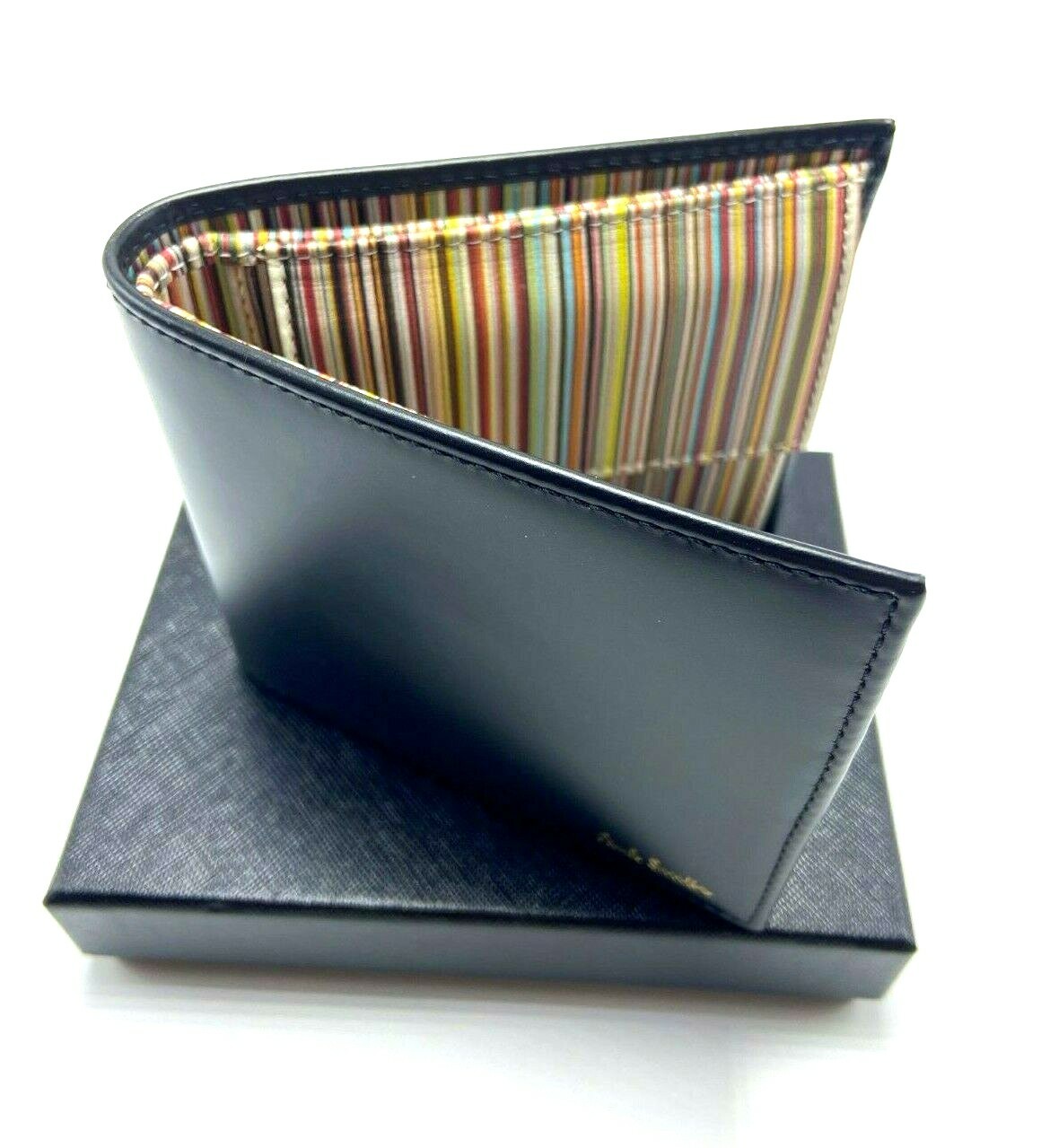 Pre-owned Paul Smith $250  Black Leather Wallet With Coin Compartment Contrast Lining