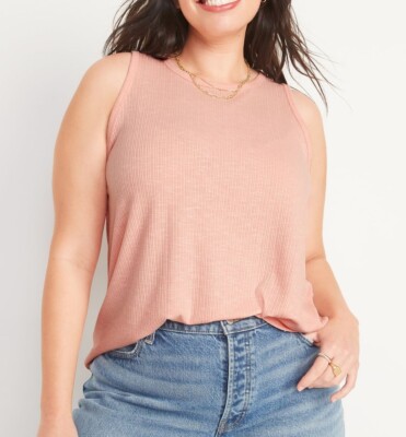 OLD NAVY WOMEN'S PEACH LUXE RIB-KNIT SWING SLEEVELESS TANK TOP BLOUSE LARGE 14